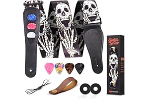 AARVI Guitar Strap Set for Bass/Electric/Acoustic Guitars - 41"-67" Cotton with Leather Ends, 2 Strap Locks + 4 Picks Included, Durable Multi-Purpose Music Accessory