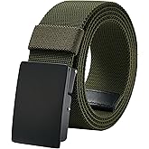 LionVII Casual Mens Belt, Elastic Work Belt with Metal Buckle Adjustable Web Waist Strap, Easy Trim to Fit 28-49" Waist