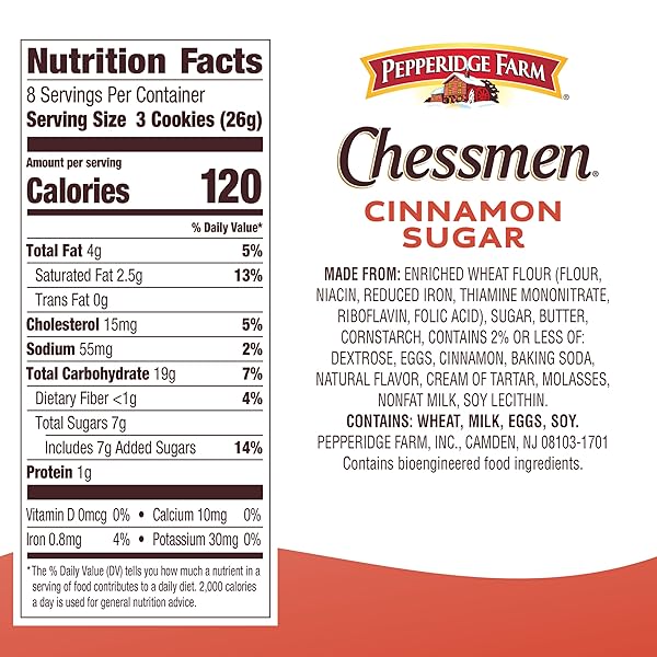 PEPPERIDGE FARM CHESSMEN CINNAMON SUGAR COOKIES, 7.25 OZ BAG