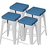 AddGrace Anti-Slip Bar Stool Cushions Square Bar Stool Seat Cushions with Ties Set of 4 Small Square Chair Pads with Machine Washable Cover 12"X12"X2" (Blue)