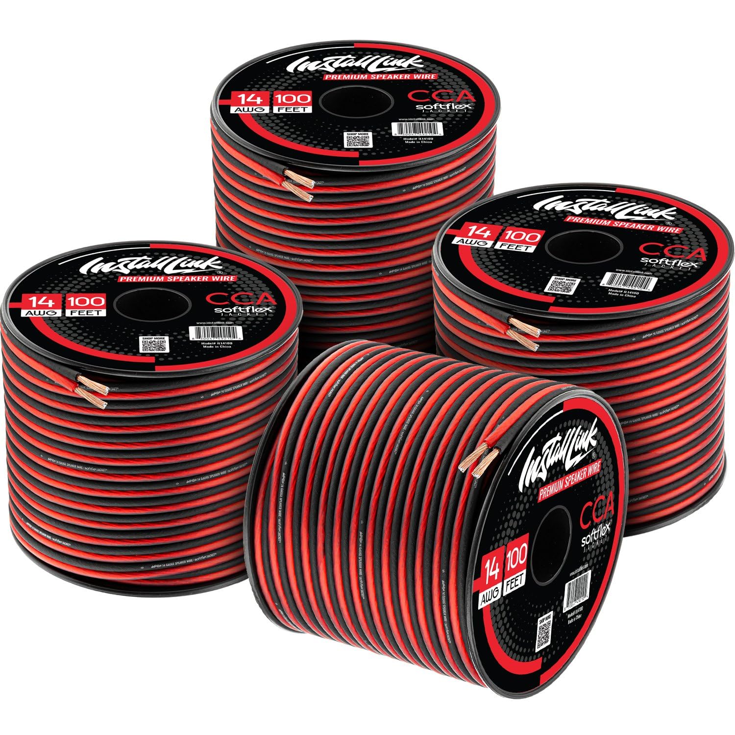 Install Link 14 AWG Gauge Speaker Wire (4-Pack) Car or Home Theater (CCA)