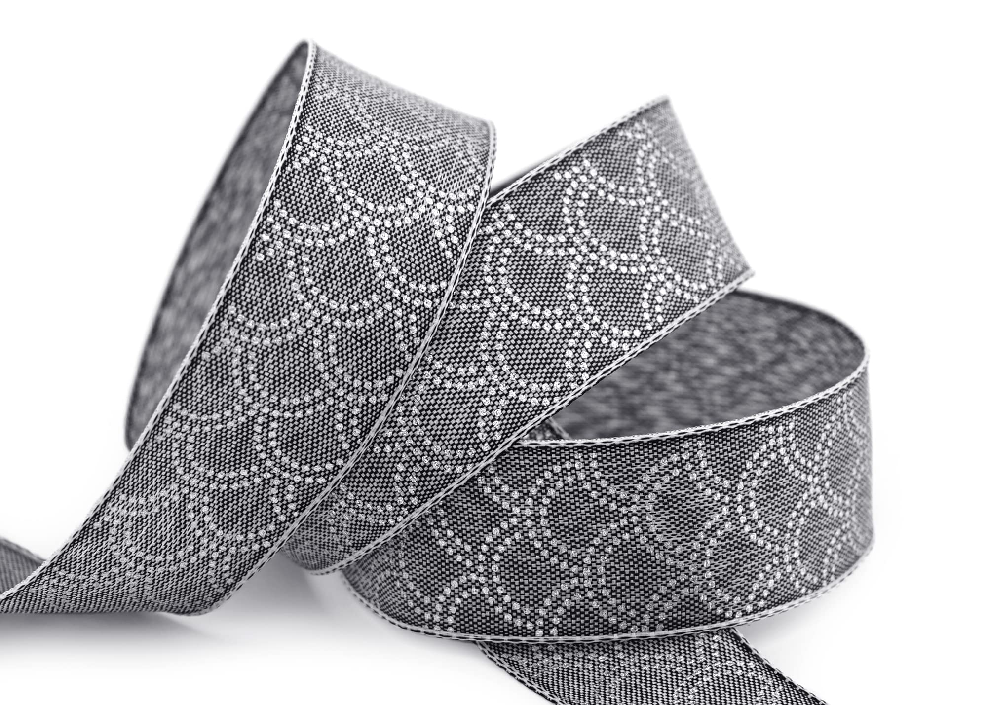 20 m x 25 mm Decorative Ribbon David Grey Silver Ribbon Anthracite Fabric Ribbon with Dimensionally Stable Edges Lurex Shiny Ribbon Gift Ribbon Christmas Birthday Decorating Cotton Look Single Sided