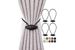 TECVINCI Magnetic Curtain Tiebacks with Upgrade Larger Magnet, 4 Pack 16 Inch Drapery Holdbacks for Indoor & Outdoor Curtain - Black