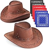 Zhanmai 12 Pcs Cowboy Hat & Bandana Set Western Costume Accessories for Cowboy Party Bulk Favors for Theme Party