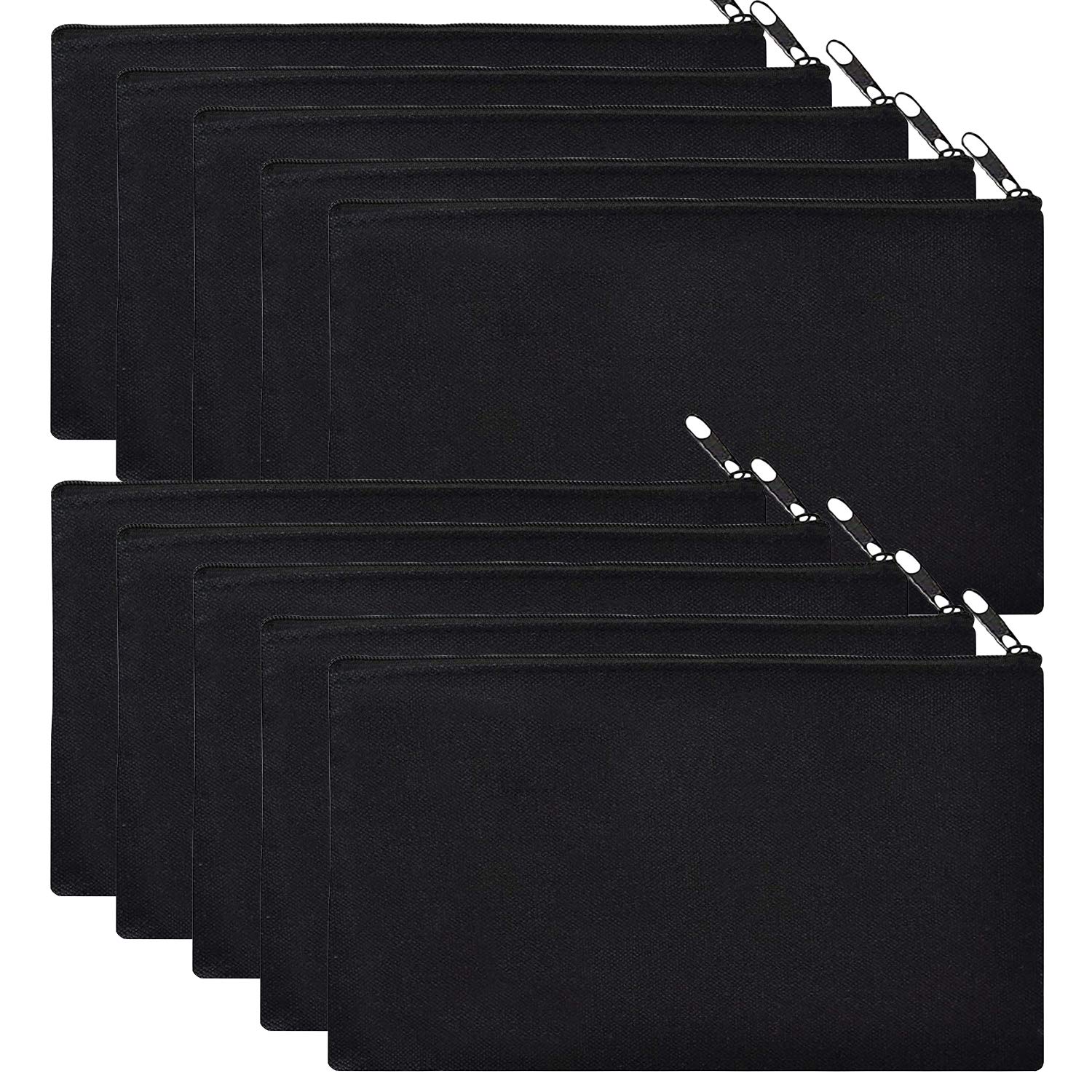 10 Pack Blank Canvas Zipper Bag, Canvas Pencil Pen Case Blank DIY Craft Bag Stationery Pencil Box Cosmetic Bag Travel Makeup Bag Toiletry Pouch Multi-Purpose Bag (Black)