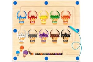 BainGesk Magnetic Color and Number Maze, Montessori Wooden Counting Matching Toys, Color Learning Magnet Puzzle Board for Toddler, Fine Motor Skills Toys Gifts for Boys Girls 3 4 5 Years Old