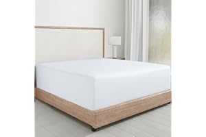 California Design Den 100% Cotton Fitted Sheet Queen Size, Deep Pocket, Durable Sateen, All-Around Elastic, Head/Foot Side Indicators, White Fitted Sheet Queen Only