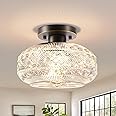 Semi Flush Mount Ceiling Light Fixture, Oil Rubbed Bronze with Gold Trim Kitchen Lighting Fixtures Ceiling with Globe Glass,Close to Light Fixture Ceiling Light,Vintage Ceiling Lights for Bedroom