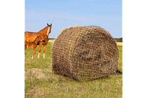 TONGMO 4x4 ft Round Bale Hay Net for Horses & Livestock - Slow Feeder Hay Nets with 2 inches Hole