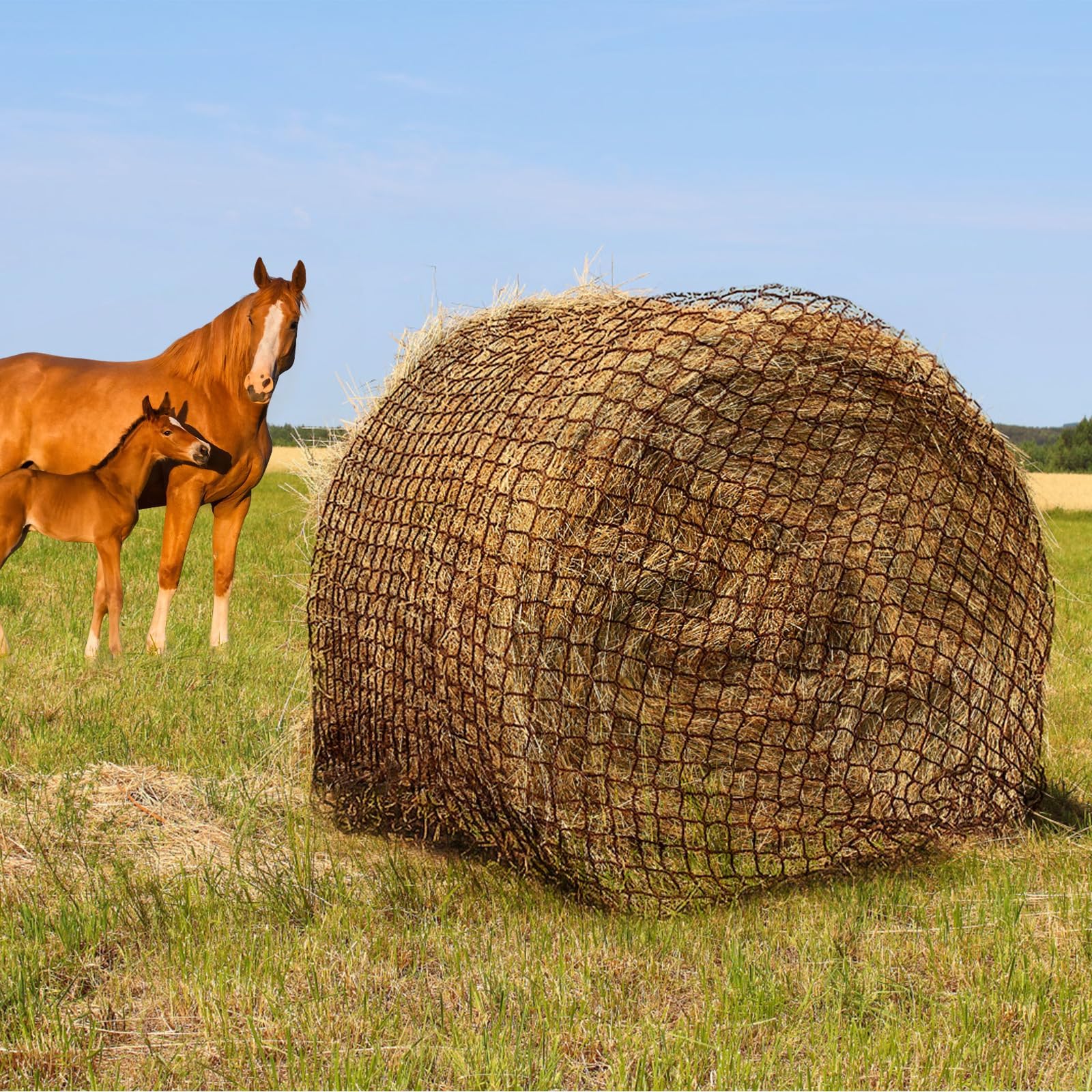 Photo 1 of Tongmo 4x4 ft Round Bale Hay Net for Horses & Livestock - Slow Feeder Hay Nets with 2 inches Hole