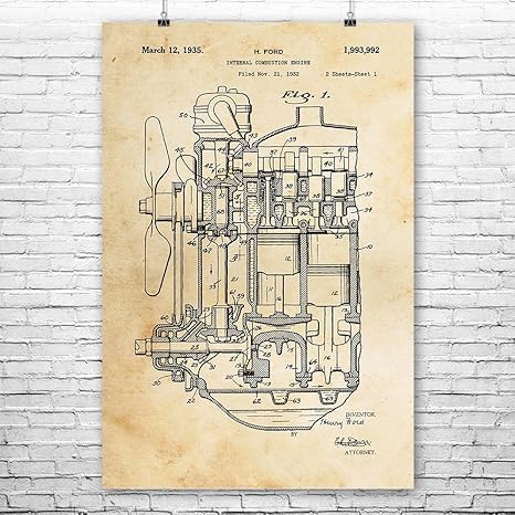 Amazon Co Jp ヘンリー フォード 内部燃焼エンジンポスタープリント 車愛好家ギフト 自動車整備士修理店 ヴィンテージ自動車 11 X 14 ホーム キッチン