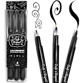 Craft 'n' Beyond Calligraphy Brush Pens Pack of 3 Small, Medium and Large Markers for Hand Lettering, Art Drawing, Sketching, Scrapbooking, Writing, Journaling - Beginner Kit with Fadeproof Black Ink