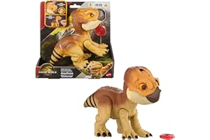 Mattel Jurassic World Rebirth Primal Protector Aquilops Dolores Interactive Dinosaur Toy with Attack Action & Sounds, Pet-Style Electronic Figure with Food Accessory