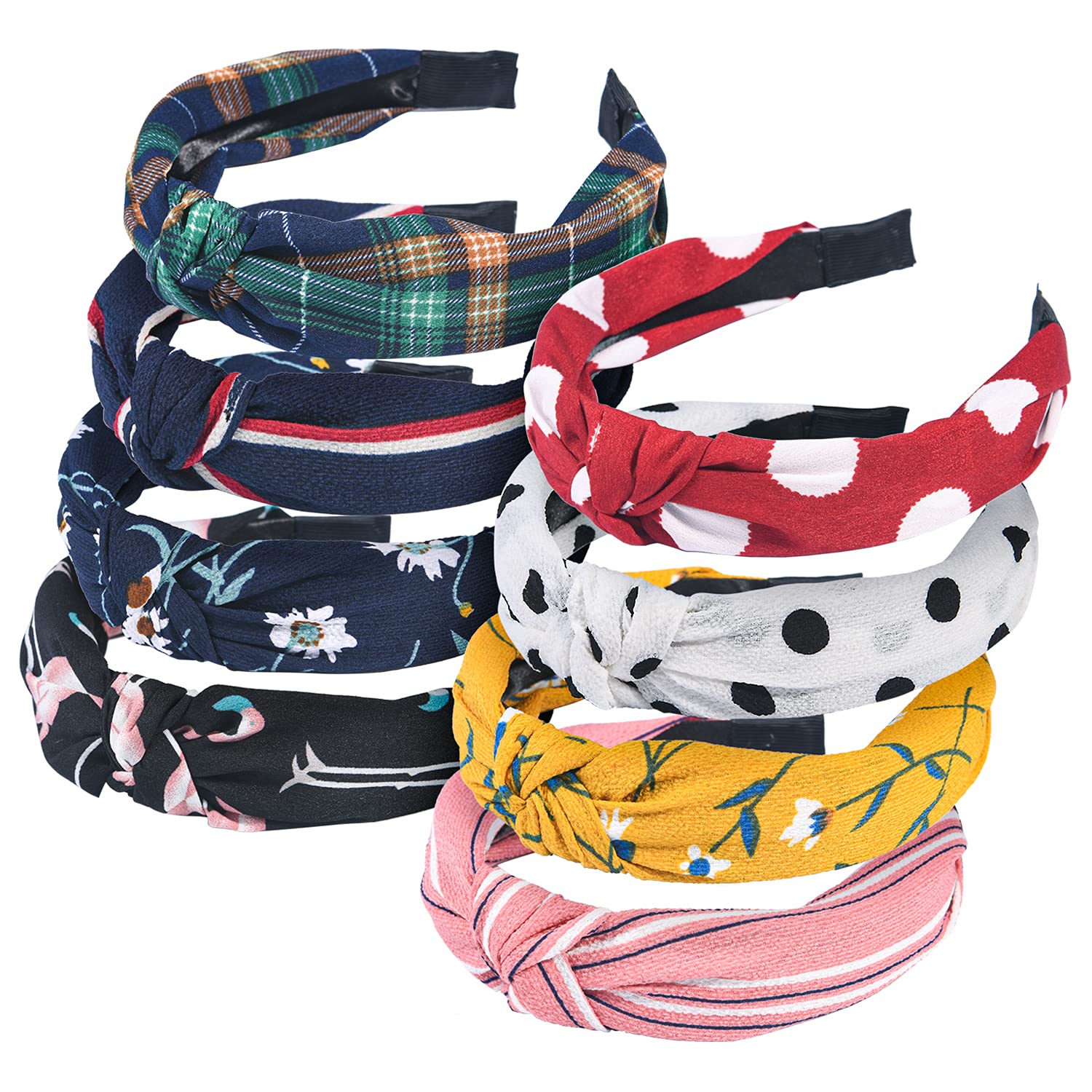 URAQT Headbands for Women, 8 Packs Mixed Printed Fabric Hair Band, Knot Hairbands Hair Accessories for Daily Wearing, Dating, Sports