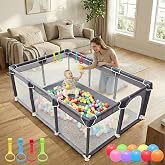 ORIAN Baby Playpen 50x74, Large Baby Play Yard for Babies & Toddlers, Grey | Large breathable mesh playpen with zip door, ind
