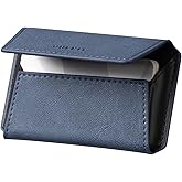 VULKIT Leather Business Card Holder Case for Men Slim Pocket Business Card Wallet Name Card Case Holder, Holds 20 Business Cards Navy
