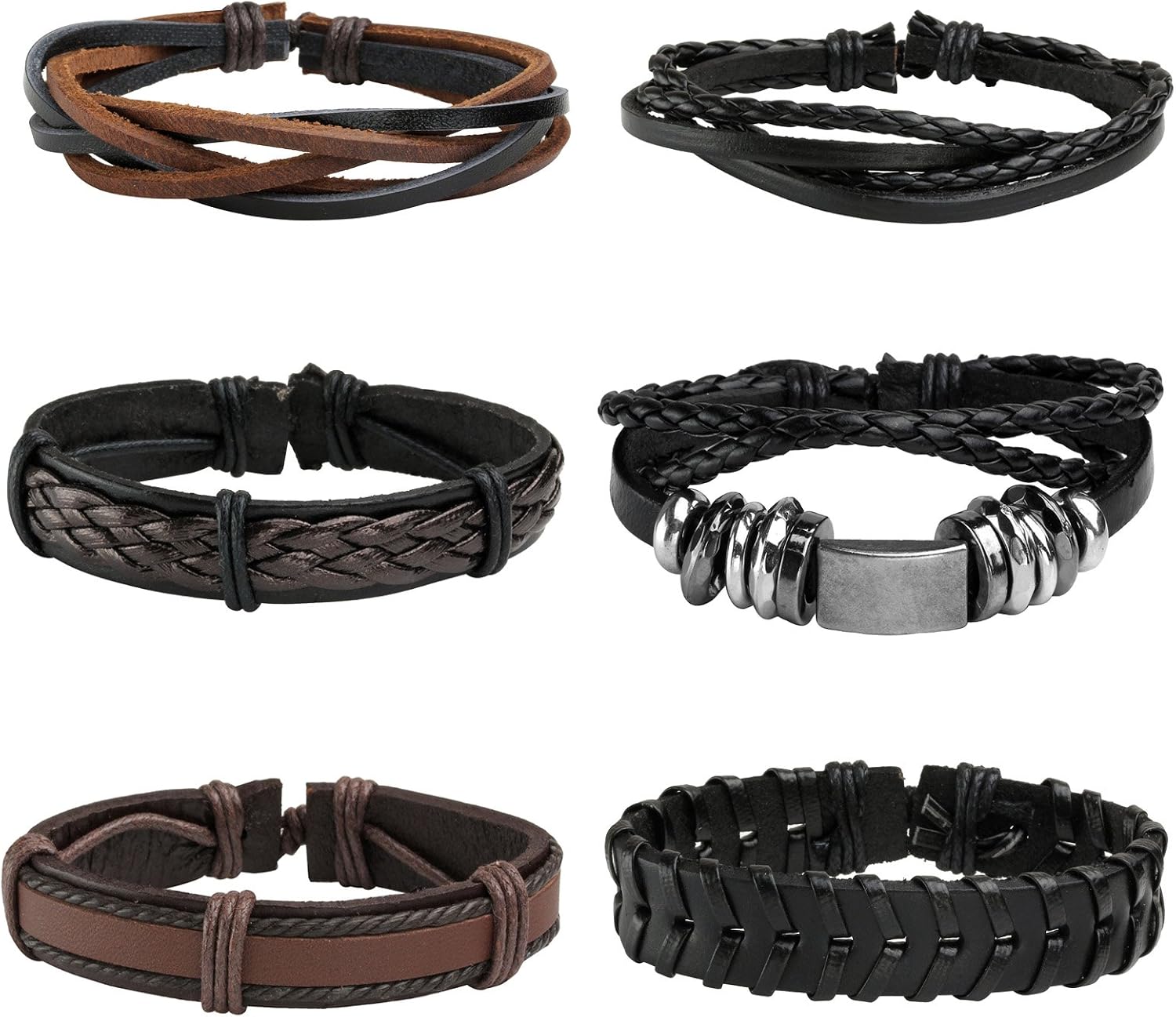 MILAKOO Punk Goth Braided Leather Bracelet for Men Women Woven Retro Wristband Cuff Rock Accessory, A:12 Pcs Set, 24.1 cm - Image 3