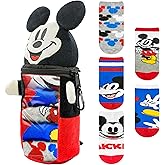 Disney Mickey Mouse Boys 5‑Pack Crew Socks + Plush Pencil Case Set – Official Character Socks for Boys Ages 2-6 with Bonus Zippered Pencil Case
