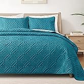Exclusivo Mezcla King Quilt Bedding Set, Lightweight Soft Bedspreads Coverlets with 2 Pillow Shams, Modern Teal Oversized Quilts King Size for All Seasons