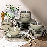 AmorArc Ceramic Dinnerware Sets for 8, 24 Pieces Handpainted Stoneware Plates and Bowls Set, Scratch Resistant Dishes Set, Dishwasher & Microwave Safe, Reactive Color