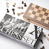 A&A 15" Magnetic Wooden Chess Set Folding Board 3" King Walnut Maple Inlaid view 4