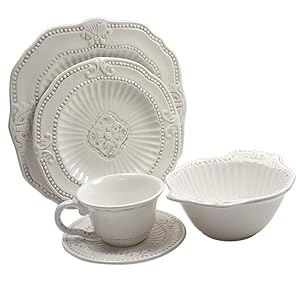 American Atelier 5286-20 20-Piece Baroque Dinnerware Set, White