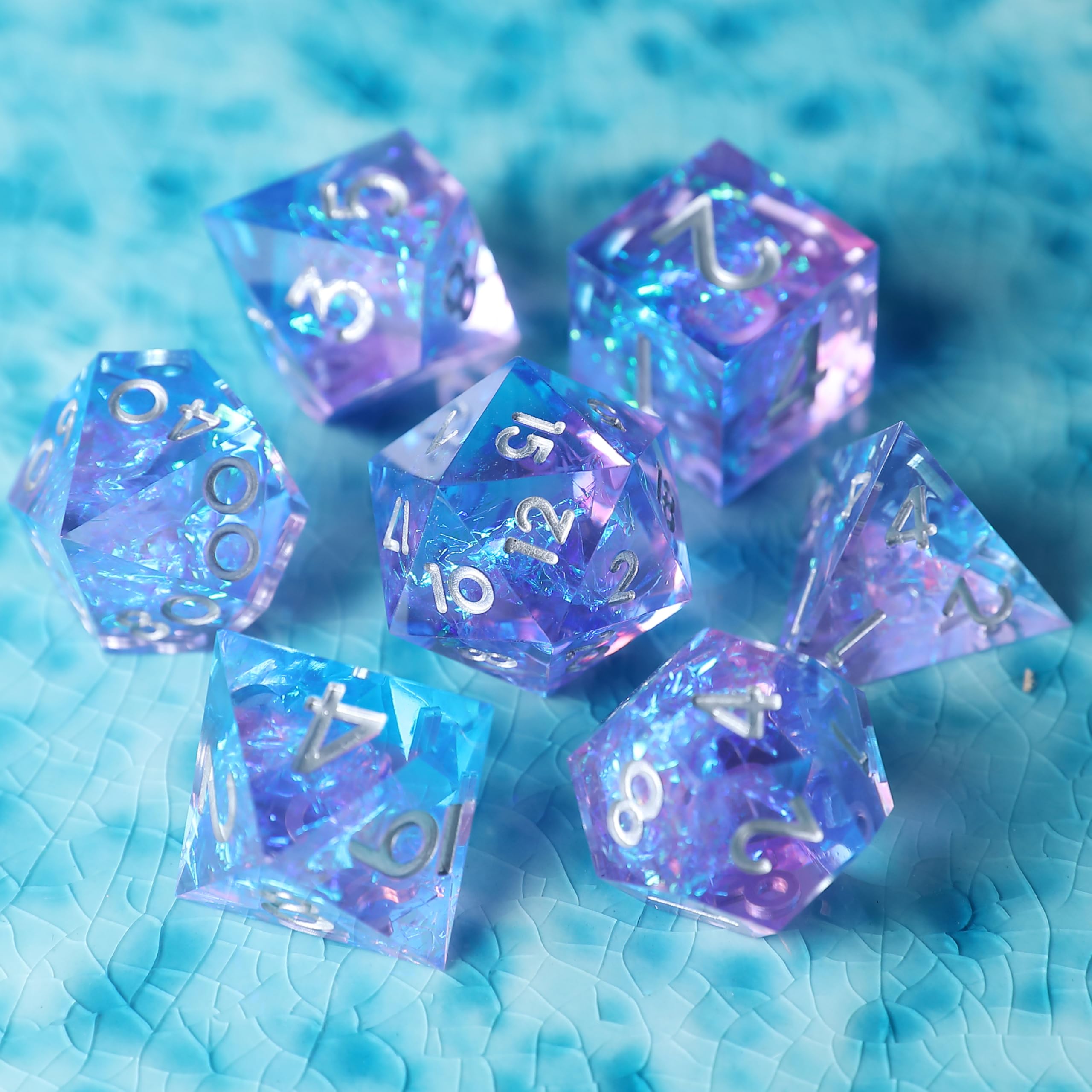 DND Dice Set 7pcs D4 D6 D8 D10 D12 D20 D% Polyhedral Handmade Resin Sharp Edged D&D Dice for Dungeons and Dragons Pathfinder Roll Playing Table Games RPG MTG Games with Gift Box