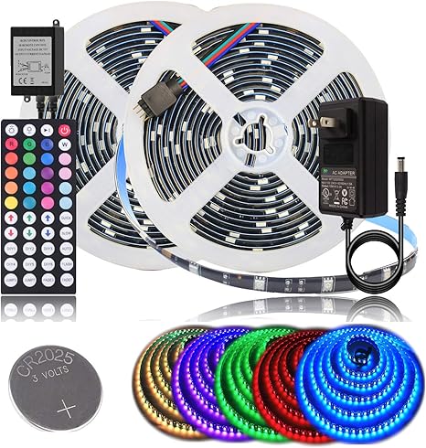 Amazon Com Bihrtc Led Strip Lights 32 8ft Rgb Led Light Strip Smd 5050 Led Tape Lights Color Changing Led Strip Lights With Remote Ul Power Adapter For Bedroom Home Lighting Kitchen Flexible Strip