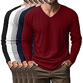 August Alley 5 Pack Men's Long Sleeves Shirts V Neck Raglan Curved Hem Plain Basic Tee Fall Tops Multipack