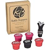 Funny reusable silicone bottle cap stoppers + gift bottle stopper/pourer, for wine, beer and others beverage bottles, beverage saver