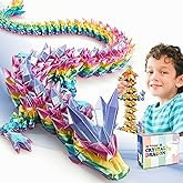meturebear Large 3D Printed Dragon,24 Inch 3D Dragon Toys,Bigger Fidget Crystal Animals Toys, 3D Printed Articulated Animals for Home Office Car Desk Decor（Rainbow