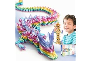 meturebear Large 3D Printed Dragon,24 Inch 3D Dragon Toys,Bigger Fidget Crystal Animals Toys, 3D Printed Articulated Animals for Home Office Car Desk Decor（Rainbow