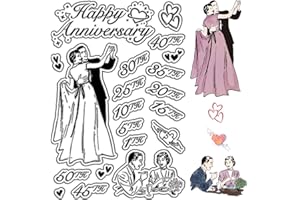 CRASPIRE Happy Anniversary Clear Stamps Couple Date Words Reusable Background Postmark Transparent Silicone Stamp Seals for Journaling Card Making Decor DIY Scrapbooking Supplies Film Frame