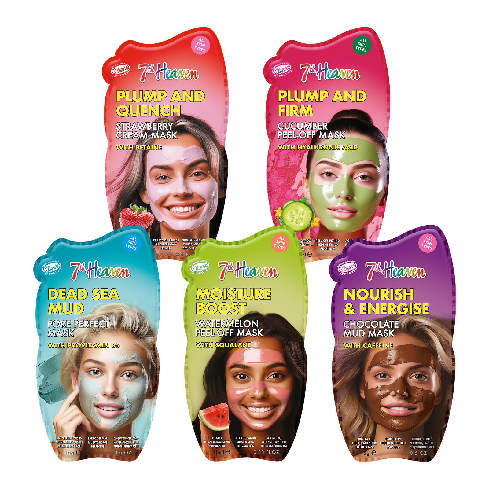 7th Heaven Variety Pack of 5 Clay, Cream & Peel-Off Face Mask – Hydrating & Moisturising Formula Suitable For All Skin Types – Vegan & Cruelty-Free Skincare gift set