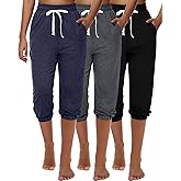 Ficerd 3 Pcs Women's Capri Sweatpants Joggers Summer Casual Sports Cropped Lounge Pants High Waisted Athletic with Pockets