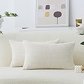 Home Brilliant Rectangle Throw Pillow Covers 12x20 Set of 2 Solid Striped Velvet Oblong Throw Pillow Case for Valentines Couch Chair Baby Toddler Lumbar Pillow, 12 x 20 inch, Cream Cheese