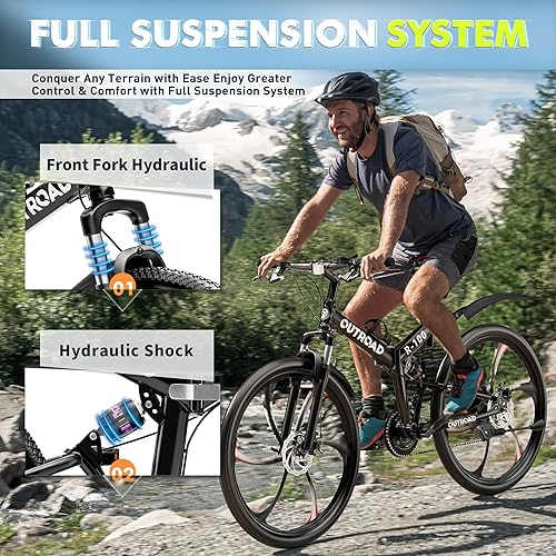 Max4out 26 inch Folding Mountain Bike, Mens and Womens, Carbon