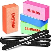 SALVMARY 100/180 Grit Nail File and 80/100 Grit Nail Buffer Block Set 8 Pcs | EVA sponge &amp; sandpaper foam material, 100/180 emery boards for natural nails, buffer for smooth nails, diy nail art at home