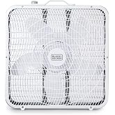 BLACK+DECKER 20&rdquo; Box Fan with 3 Speed Settings, BFB20SW, White | Powerful 80W Motor, 5-Blade Portable Fan with Carry Handle, Rotary Knob, Cooling for Home, Office, Garage, Basement &amp; More