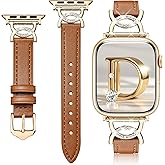 Pleixiu Leather Band Compatible with Apple Watch Bands for Women 38mm 40mm 41mm 42mm 44mm 45mm 46mm 49mm, Dressy Slim Strap with Fancy Bling Metal Design for iWatch Series 11 10 9 SE 8 7 6 5 Ultra 3 2