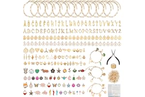 481 Pieces Gold Charm Bracelet Making Kit with Pliers Including 12 Paperclip Chain 100 Charms Jewelry,104 Letter Charms Kit,P