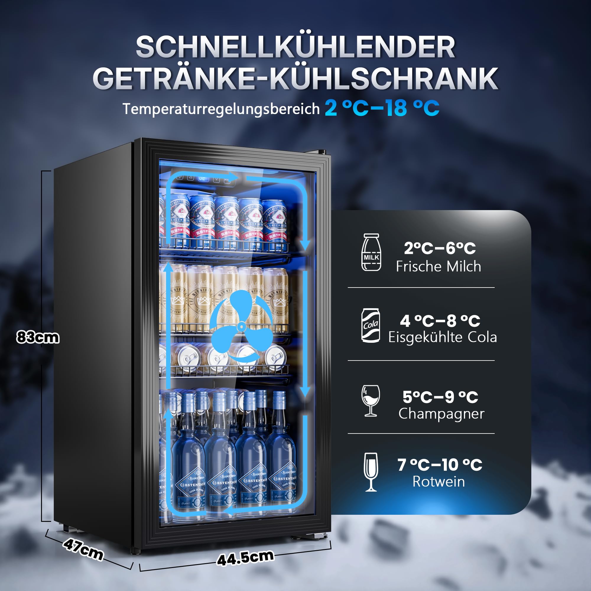 TRIUMPHKEY 90L Mini-Kühlschrank mit Glasfront (Glastür), Kompakter Getränkekühlschrank für bis zu 128 Dosen, mit verstellbaren Regalen für Bier, Wein, Soda, Ideal für Haushalt, Bar, Büro, Wohnung 2