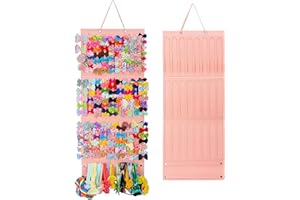 JOYMOMO Girly Pink Hair Accessory Organizer - Holder for Girls' Hair Bows, Clips, Ties & Scrunchies - Foldable Wall Mount Storage Caddy