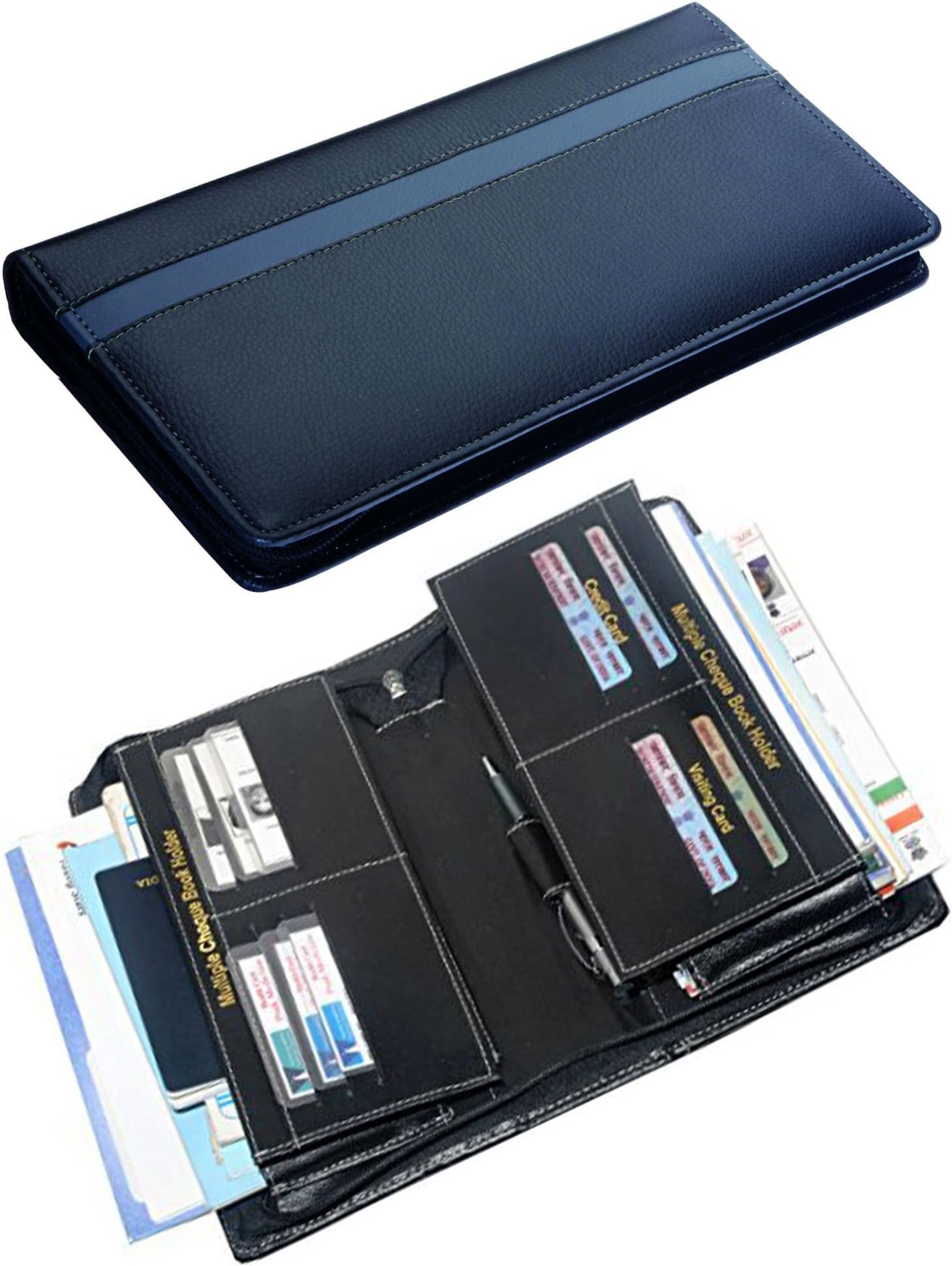 PAREEK with ComboBenefits 1Cheque Book and Black Multi Feature Holder (Blue,Grey)