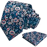 Alizeal Mens 3.15inches Leaf Flower Pattern Tie with Floral Pocket Square Set