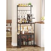 SWTYMIKI Coffee Bar Station for Space - 20.4 x 14.25in Espresso | Unique Double Mesh Enclosed Cabinet Doors + 6 Mug Hooks Multi-Purpose Microwave Stand, Buffet Cabinet Storage Rack