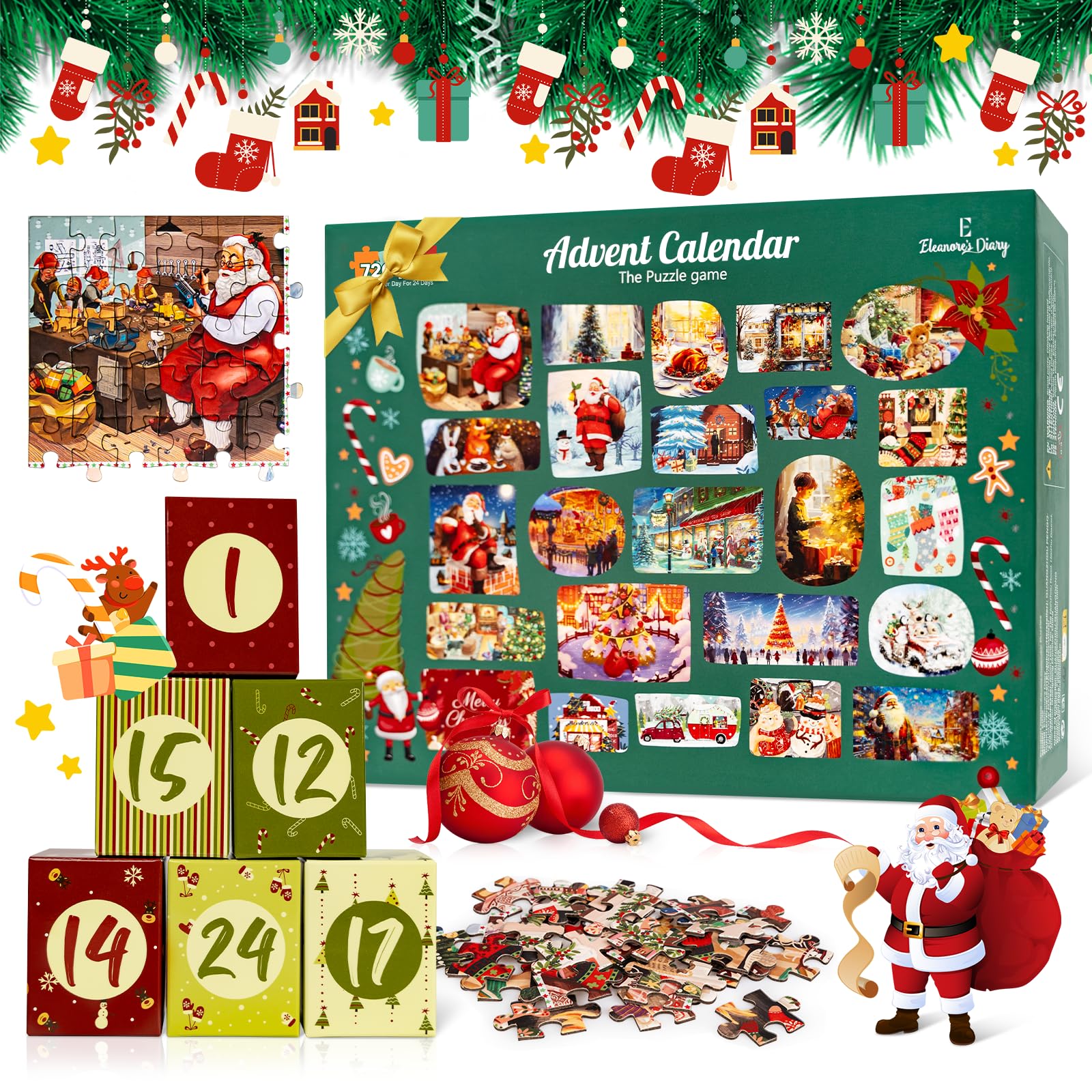 Photo 1 of ***Factory seal***

Christmas Advent Calendar Puzzles, Eleanore's Diary 2024 Christmas Countdown Calendar Jigsaw Puzzle, 720 Pieces Christmas Puzzle Countdown Calendar 24 Days, Family Game Gifts for Kids Teens Adults