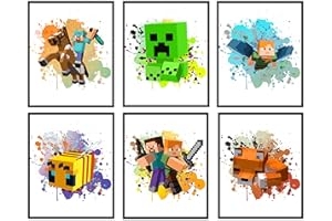 GROUP DMR Pixel Mine Game Posters for Boys Room Decor – Mining Fun Wall Art, Miner Gamer Themed Wall Decor, Video Game Gaming Gamer Watercolor Posters Prints Pictures Wall Art Decor Decorations Gifts for Boys