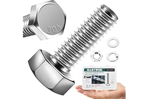 EASTPUK 3/8-16 x 1 Hex Head Bolts Screws with Nuts, Flat & Lock Washers, 304 Stainless Steel Bolts and Nuts External Hex Drive Full Threaded 3/8 Bolt (8Sets)