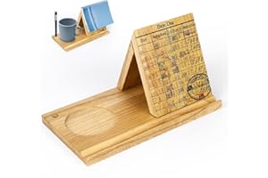 TANFEINE Wooden Triangle Book Stand with Drink Holder, Library Card Design Book Holder Page Rest, Night Stand Book Holder with Pen Slot, Gift for Book Lovers, Readers, Librarians, Writers